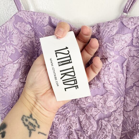 12th Tribe Ingrid Purple 3D Textured Floral Maxi Dress NEW Size Small S Flirty - Picture 8 of 15